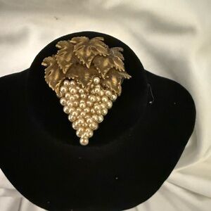 Trifari Gold and Cream Grape Brooch